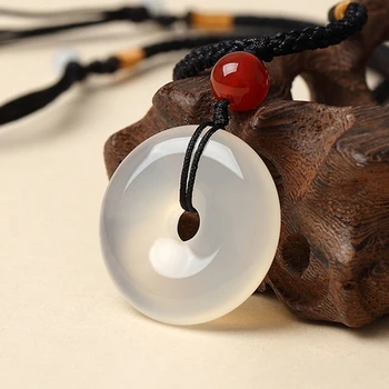 

White chalcedony donut necklace pendant transparent jewelry donut lucky amulet fashion jewelry gift