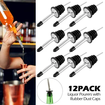 

12pcs Stainless Steel Wine Bottle Stopper Liquor Bottle Pourer Stopper Dispenser with Cap Stopper Barware Bar Kitchen Accessorie