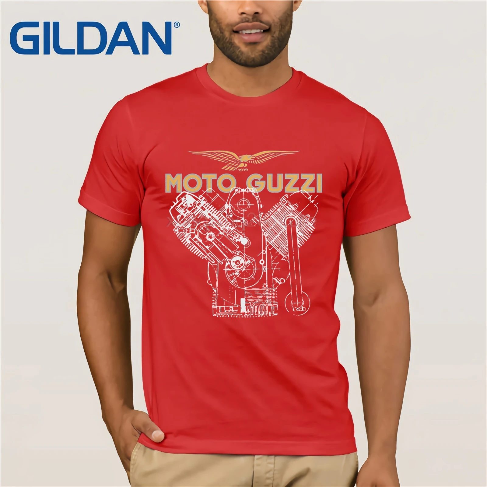 Moto Guzzi V7 футболка с двигателем - Цвет: 7red