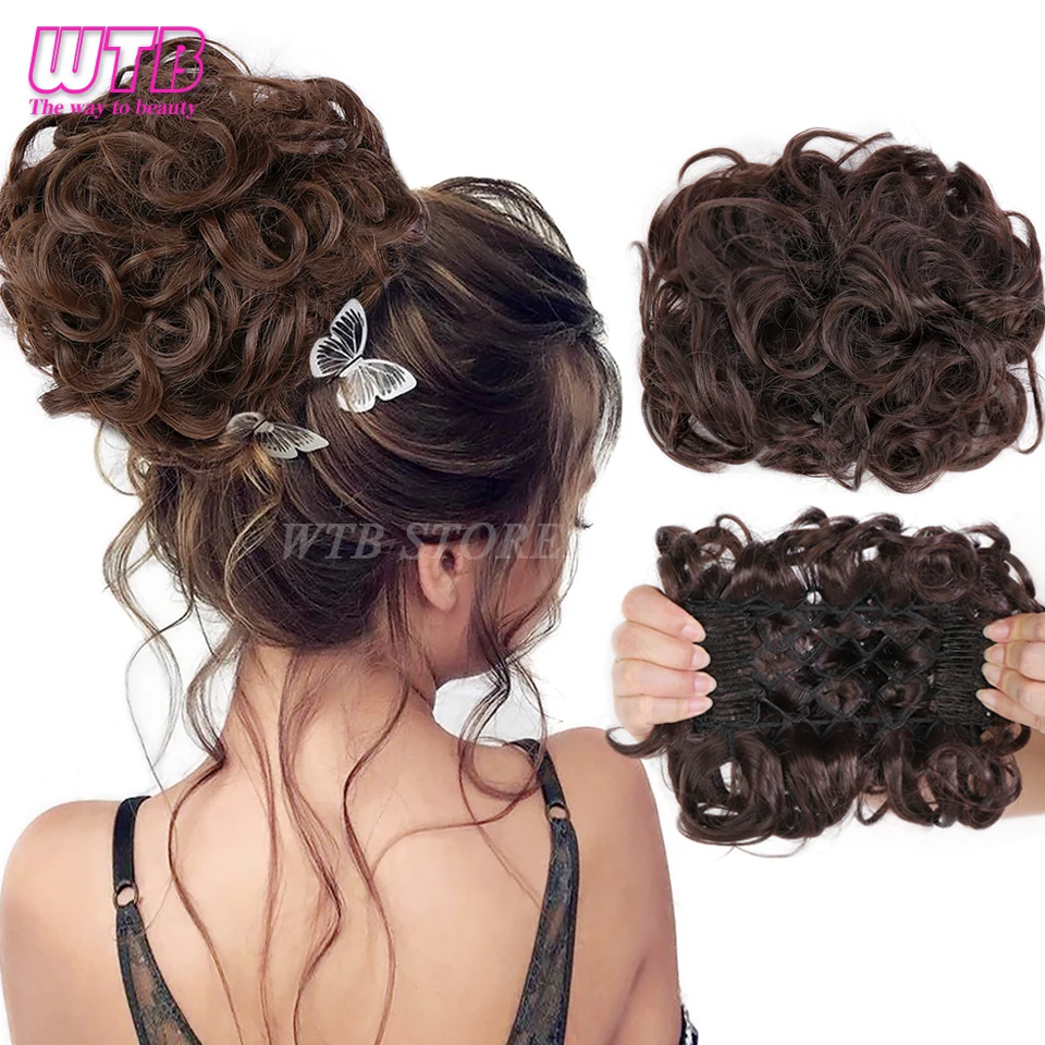 WTB-banda elástica rizada sintética, 2 pinzas de peine de plástico, extensión de cabello, moño, cubierta Updo, accesorios para el cabello