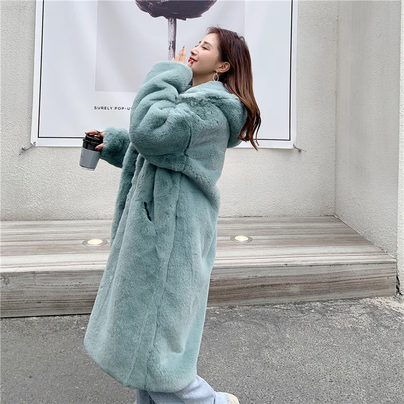 Длинное плотное зимнее пальто из искусственного меха, женское теплое однотонное пальто с длинным рукавом, мягкое Свободное пальто с капюшоном, женская верхняя одежда, куртки