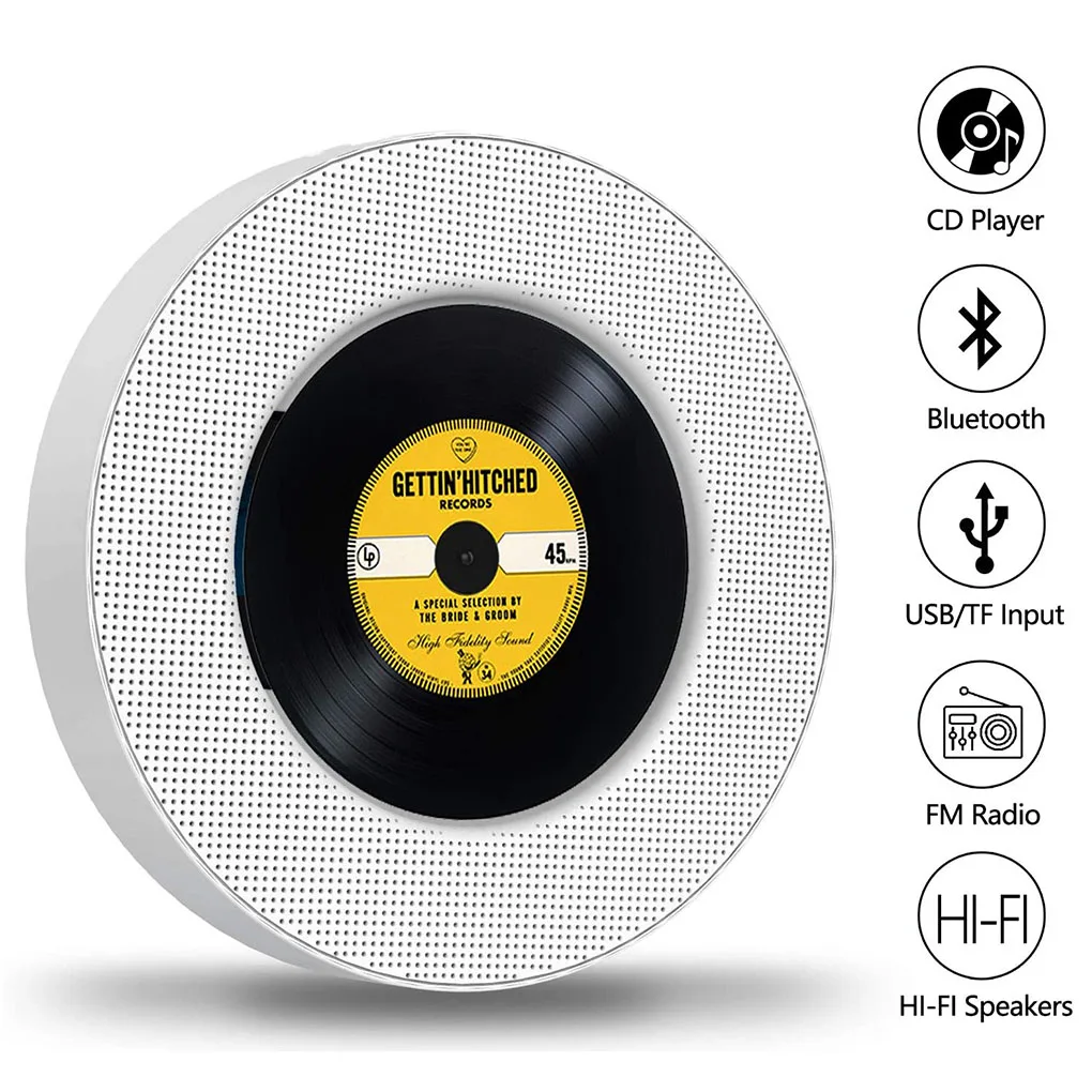

Wall-Mount/Desk Stand CD Player Bluetooth Home Audio Boombox With Remote Control Portable Radio Built-in HiFi Speaker MP3 Player
