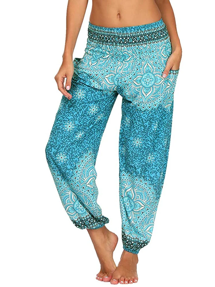 Women's Harem Hippie Yoga Pants Floral Boho Lounge Beach Print Genie