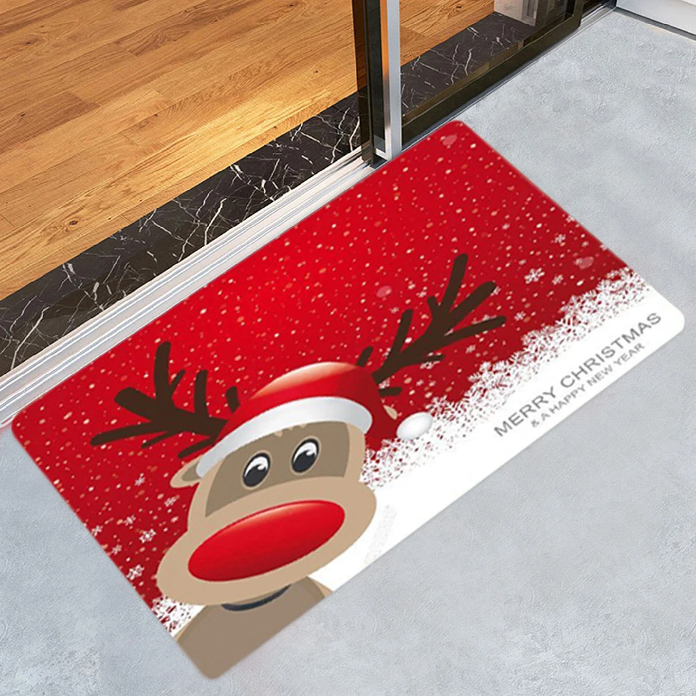 Santa Claus Printing Flannel Floor Mat Merry Christmas Decor Mat In Hallway Kitchen Rubber Doormat Anti-Slip Dustproof Carpet