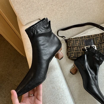 

HOT Women's ankle boots superfine fiber shoes plus size autumn and winter shoes Back zipper short boots Sexy net red small heel