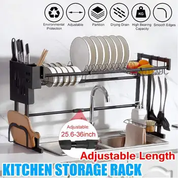 

65-93cm Telescopic Draining Rack Kitchen Sink Drain Rack Storage Organizer Dish Drying Rack Holder Shelf Plate Tableware Drainer
