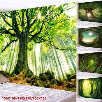 

Sunshine Trees Misty Forest Tapestry Landscape Wall Hanging for Ceiling Hanging Room Decor(150X100cm / 150X130cm / 200X 150cm)