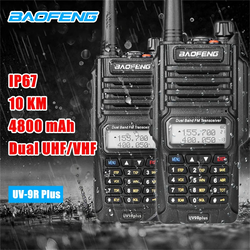 

2PCS Waterproof baofeng UV-9R plus walkie talkie 10km 4800mAh two way radio Station 10W CB Ham Radio HF Transceiver uv 9R Plus