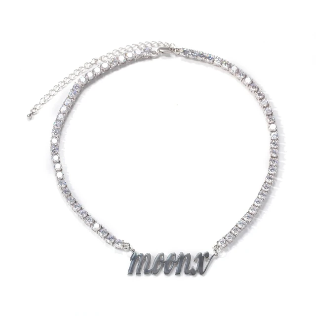 Uwin Stainless Steel Name Necklace Custom Letters With 5mm CZ Tennis  Chain Full Zircon Gift DIY HipHop Jewelry 3