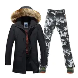 Высококачественные мужские зимние куртки + лыжные штаны для открытого воздуха спортивный костюм для сноубординга комплекты