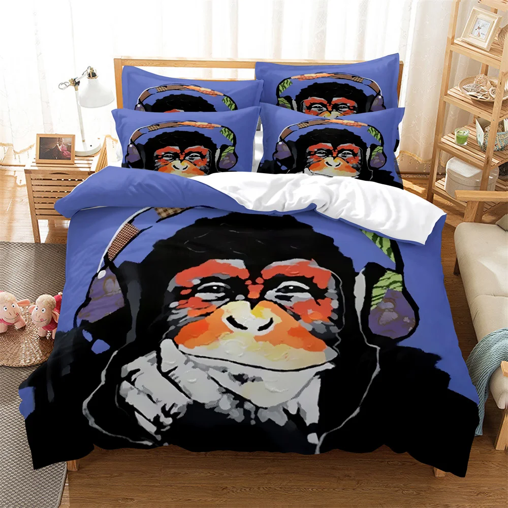

3D HD Digital Printing Custom Duvet Cover,Comforter/Quilt/Blanket case Queen King Bedding quilt cover Monkey listening to music