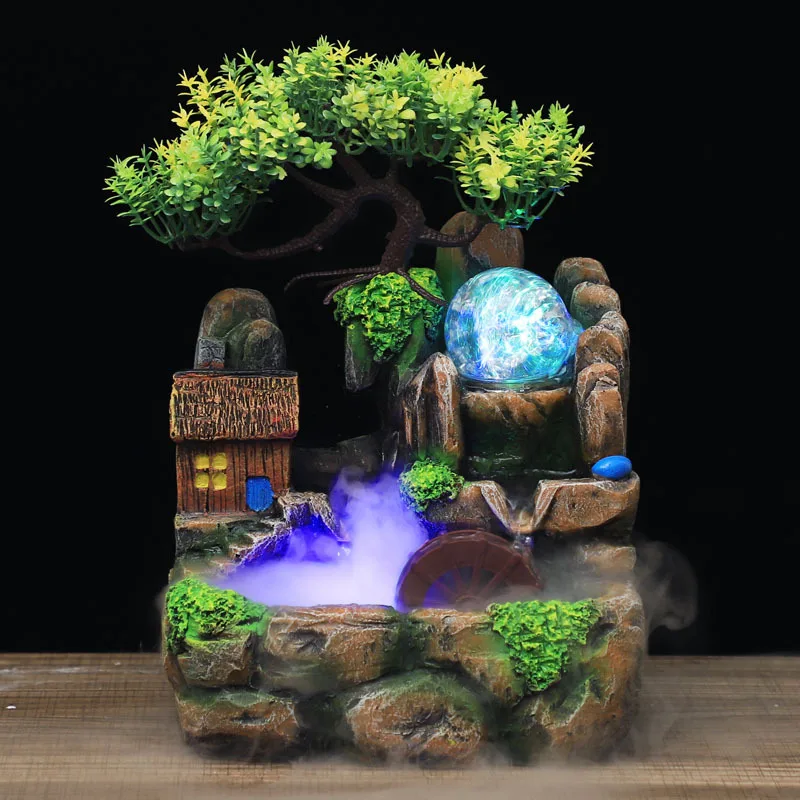 US $51.59 Resin Crafts Feng Shui Fountain Home Office Decor Indoor Water Fountain Rockery Landscape Ornament Zen Meditation Waterfall Gift