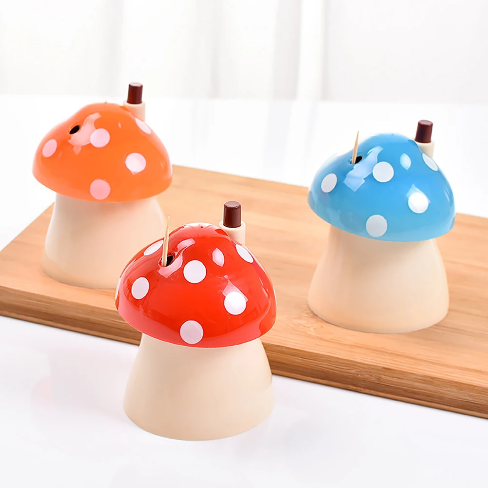 Hot Portable Mini Size Toothpick Holders Mushroom Design Automatic Toothpick Storage Box Toothpick Dispenser Holder Home Bar Too