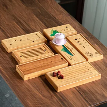 

1PC Tea Tools Natural Bamboo Tea Tray Embedded Panel Box Type Drain Tea Set Tea Board Rectangular Water Storage Tray