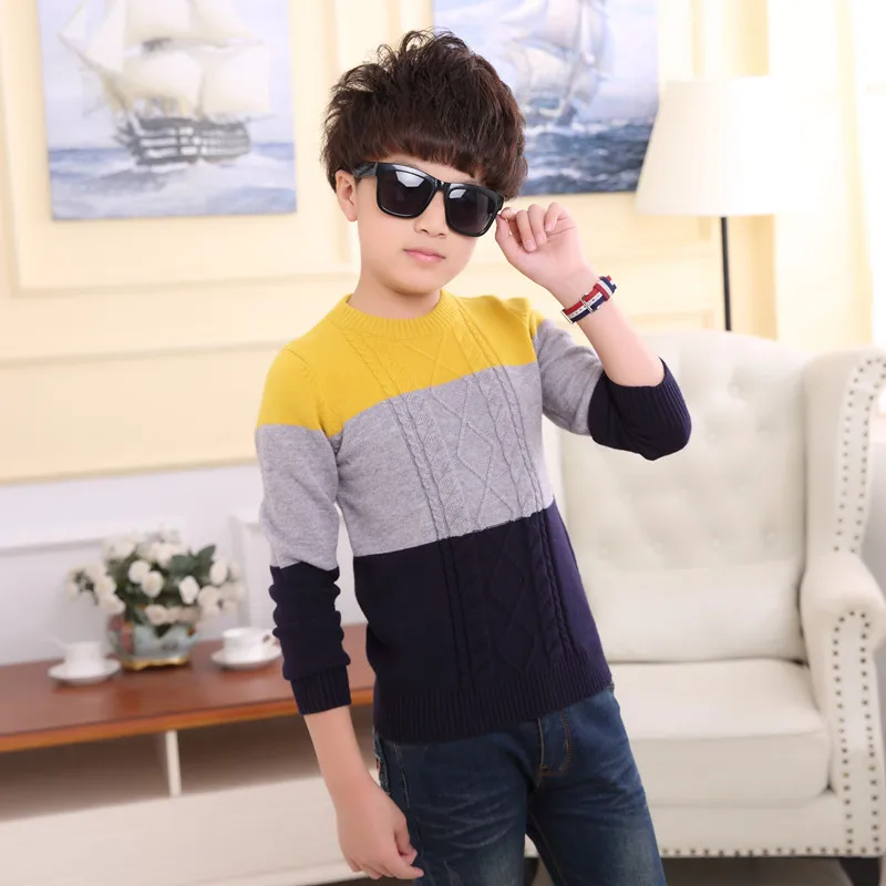 

2019 New Style Stripes Sweater BOY'S Fashion Korean-style Three-Color da tiao Autumn And Winter Knitted Sweater