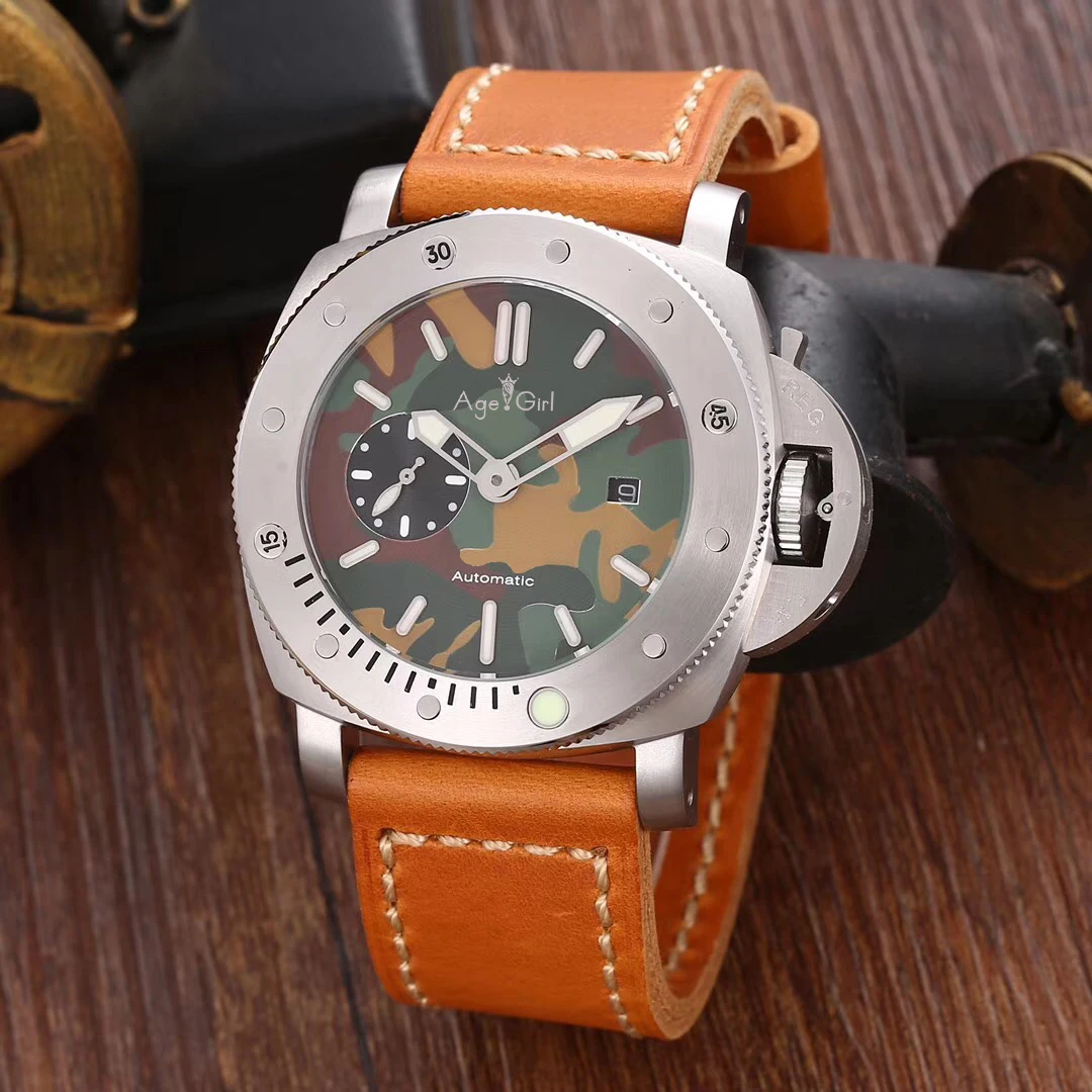 Brown Leather Silver Роскошные брендовые Новые Мужские автоматические механические сапфировые бронзовые темно-синие зеленые коричневые кожаные 3 дня светящиеся 47 мм серебряные часы AAA - Цвет: Brown Leather Silver