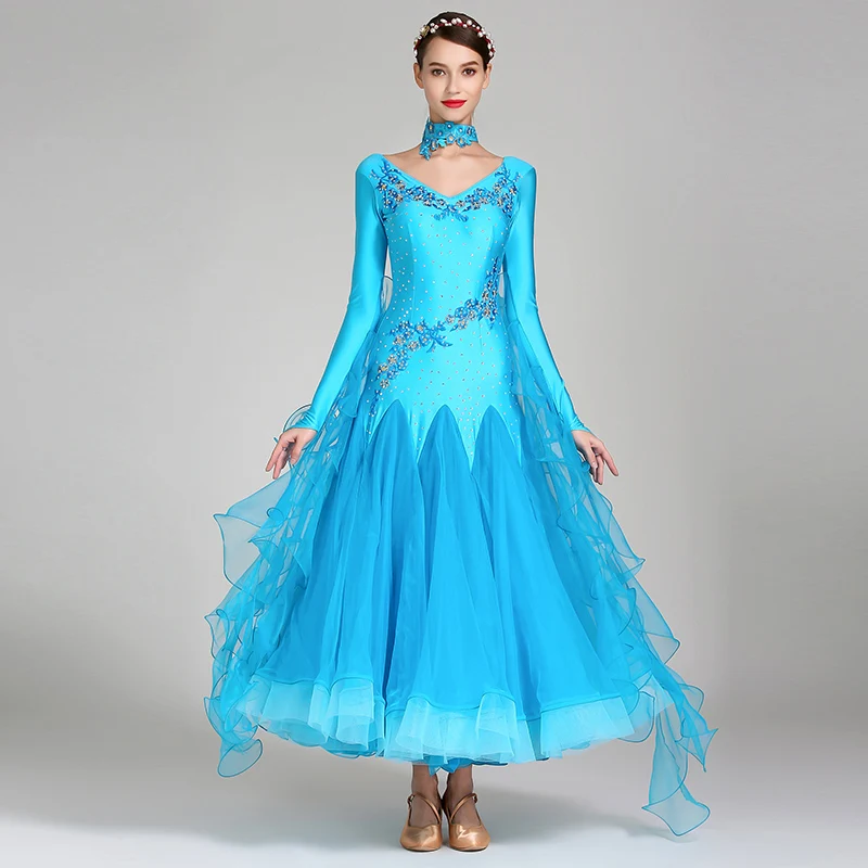 Standard Ballroom Dance Dresses of High Quality Long Sleeve Flamenco Dancing Skirt Women Cheap Stage Waltz Ballroom Dress