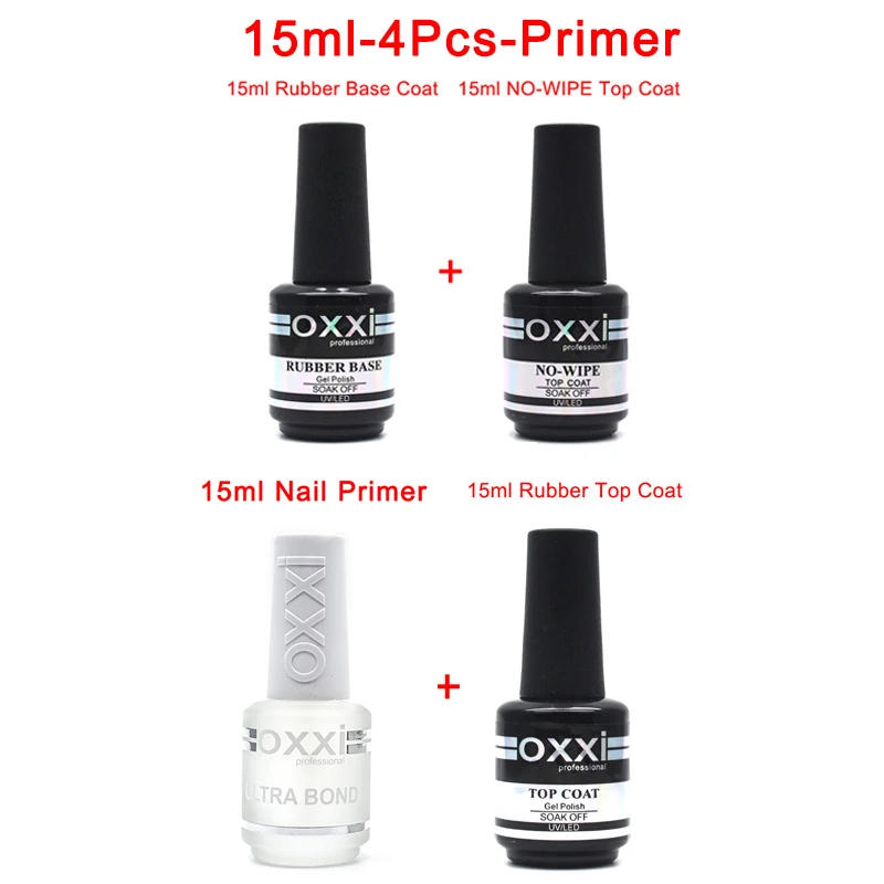 Oxxi 15 мл без кислоты праймер для ногтей осушитель Гибридный лак Перманентный лак для ногтей обезжиривающий базовый слой маникюрный набор геля - Цвет: 15ml 4pcs-primer