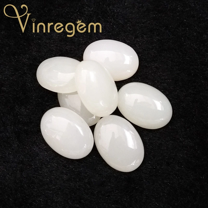 

Vinregem Branded 1PCS Top Quality 10*14 MM Natural Oval Cut White Hetian Jades Loose Gemstones For DIY Jewelry Making Wholeslae