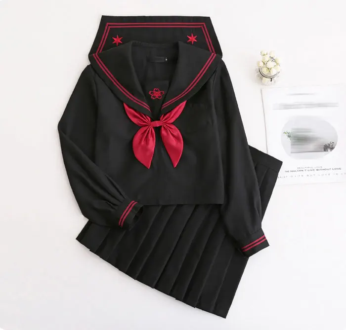 Autumn Japanese School Uniforms For Girls Cute Long-length Sailor Tops Pleated Skirt Full Sets Cosplay JK Costume Series