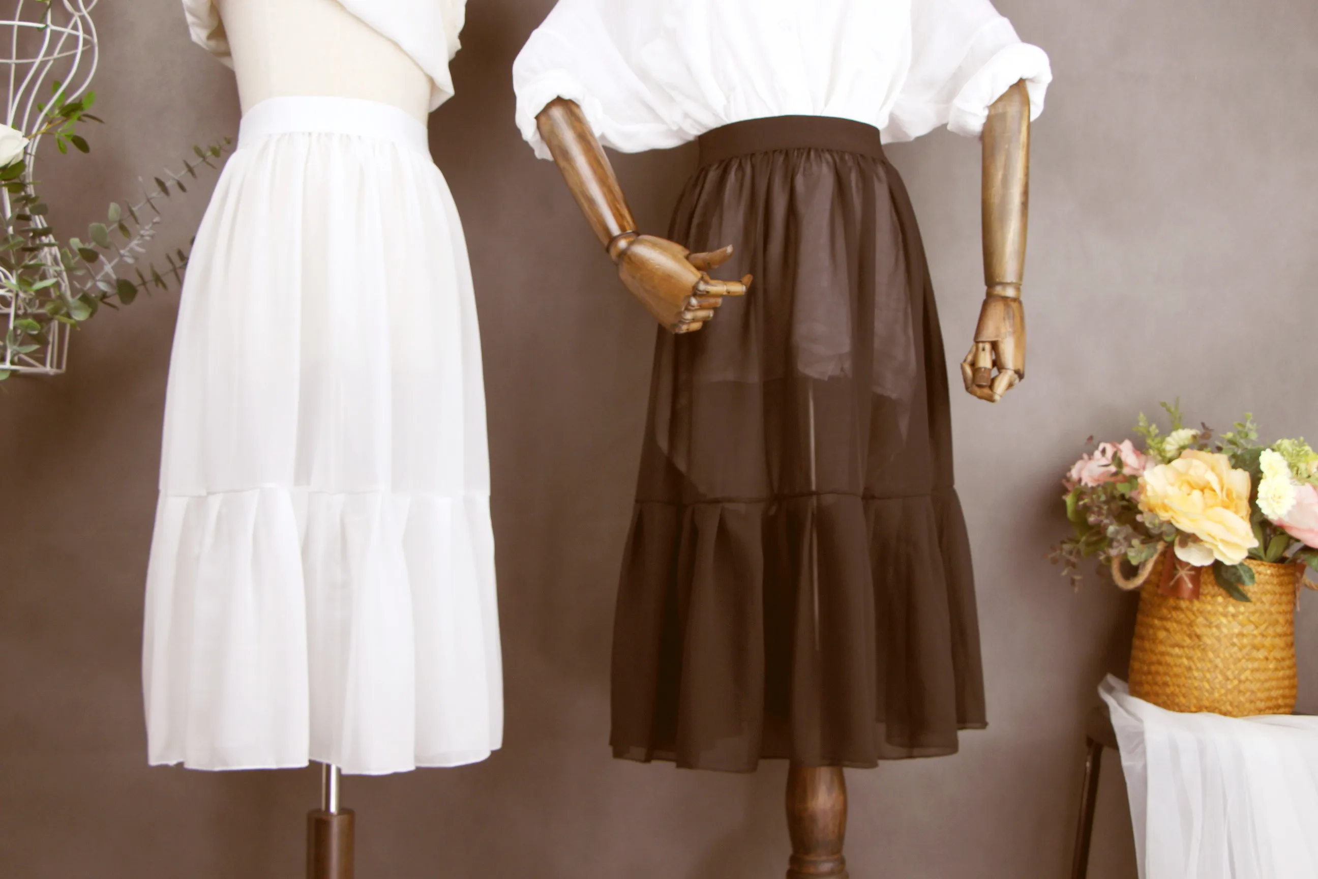 Single Layer Petticoat Summer Chiffon Inner Half Skirt Outer Wear High Waist A Line Underskirt with Ruffles Lining underskirt lining