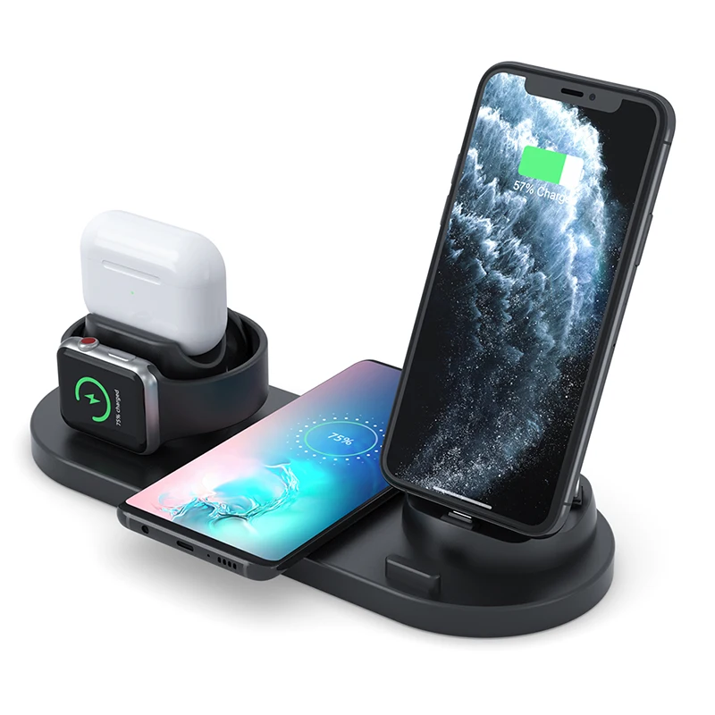 6 In 1 Qi Wireless Fast Charger Station For S9 S10 IOS 11 Max USB Lighting Charging Dock Watch 5 4 3 2 Air Pro | Мобильные телефоны