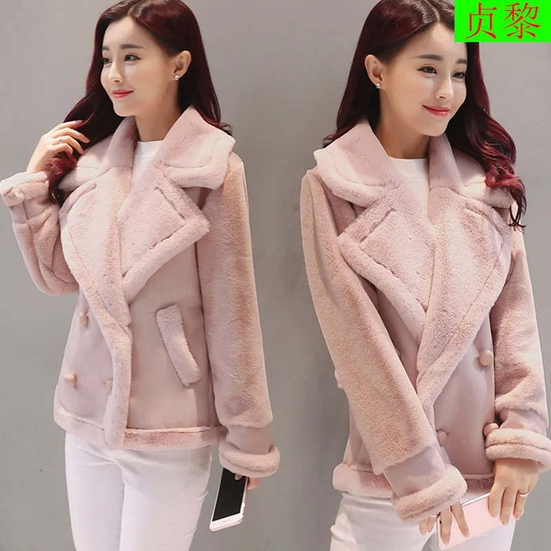 

2018 Winter New Style Lambs Wool Coat Women's Short Korean-style Thick Slimming CHIC Short-height Suede Cotton-padded Clothes