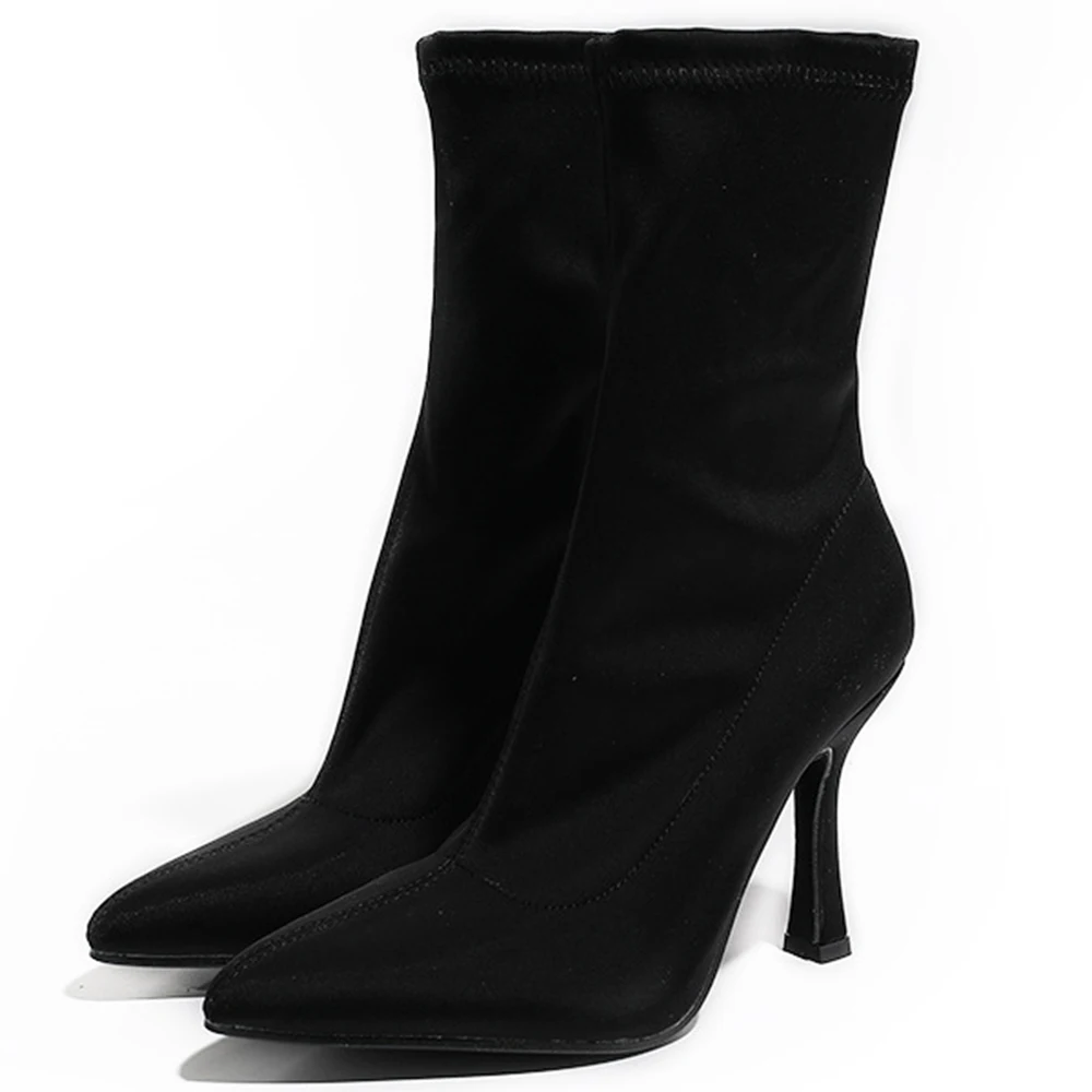 New Punk Sock Boots For Women 2021 Luxury Brand Booties Female Thin Heels Pointed Toe Botas Ladies British Style Mid-Calf Shoes