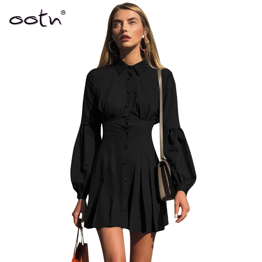 OOTN Элегантное Черное Короткое женское платье блузка с длинным Рукавом