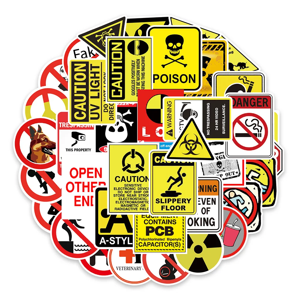 

10/30/50pcs Funny Warning Banning Signs Sticker Spoof On Laptop Phone Bike Motorcycle Car Stickers Pack for DIY Guitar Luggage