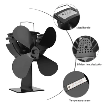 

Black Stove Fan 4 Blade Fireplace Fan Heat Powered Wood Burner Eco Fan Friendly Quiet Home Efficient Heat Distribution