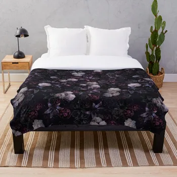 

Midsummer Nights Dream Dark Floral Midnight Black Rose Night Blanket Wool Flannel Plush Blanket Bedspread For office Sherpa Blan