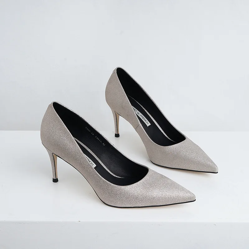 

High Single Shoe 2020 Sharp Flash Solid Color Fine With Wedding Banquet Full Dress High-heeled Shoes Woman