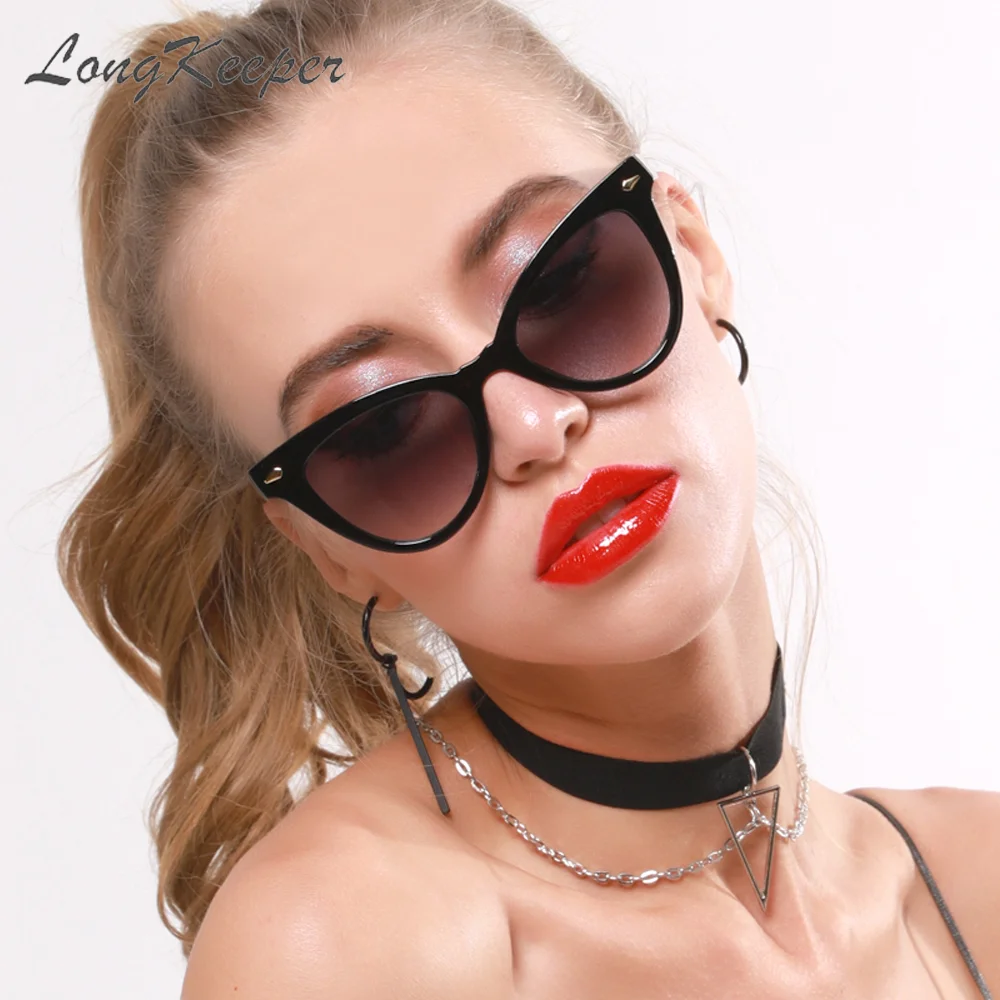 

LongKeeper Retro Cat Eye Sunglasses Women Brand Designer Vintage Rivet Eyewear Gradient Lens Sun Glasses Female Oculos de sol