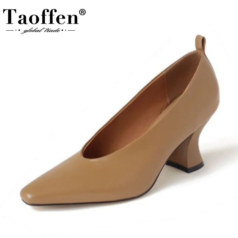 Taoffen/Новое поступление Женские туфли лодочки из натуральной кожи Туфли на