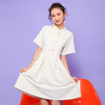 

New Retro Artistic Temperament Improved New Style Daily Cheongsam Chinese Style Student Tang Suit Short Dress Summer