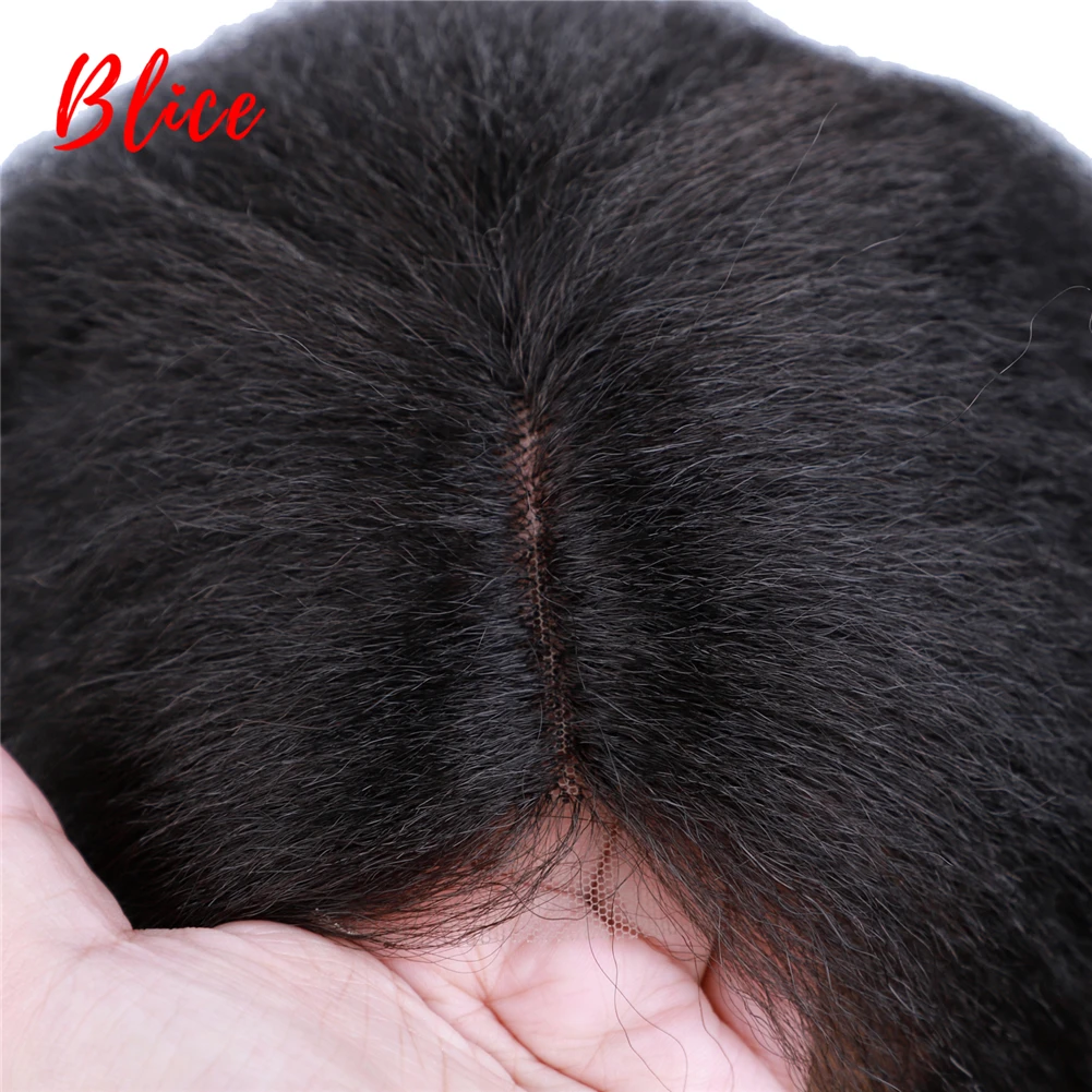 Blice Long Kinky Straight Synthetic Lace Wigs for Women Black Heat Resistant Daily Party Wig 20 Inch Free Side