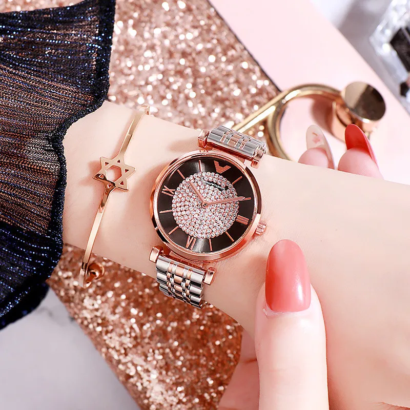 Rose Gold Diamond Women Watches Relogio Feminino Luxury Quartz Ladies Bracelet Wrist Watch for Female Watch Stainless Steel