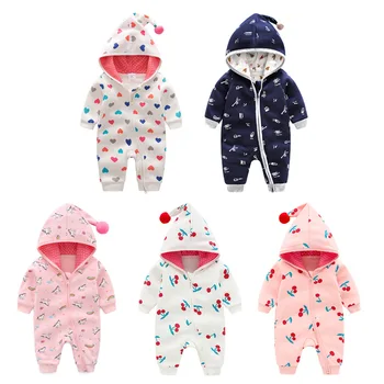 

Baby clothes sweater hooded double layer baby outing romper