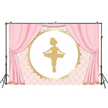 

Happy Birthday Backdrops Pink Curtain Gold Dancing Ballet Girl Background Princess Baby Shower Photo Booth Banner Props W-3382