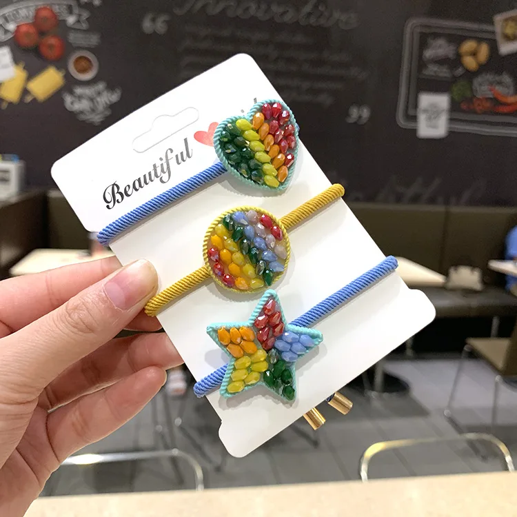 Звезда любовь конфеты цвета мультфильм эластичная лента для волос для женщин аксессуары для волос, Корея Девушки ручной работы повязка на голову для волос резинка