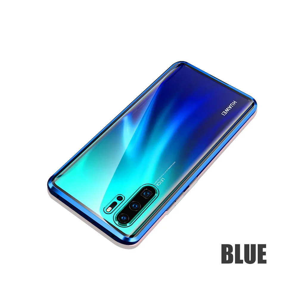 Blue Магнитный адсорбционный чехол для huawei P30 P20 Lite, противоударный чехол для mate 20 10 Lite P smart, чехол из закаленного стекла - Цвет: Blue