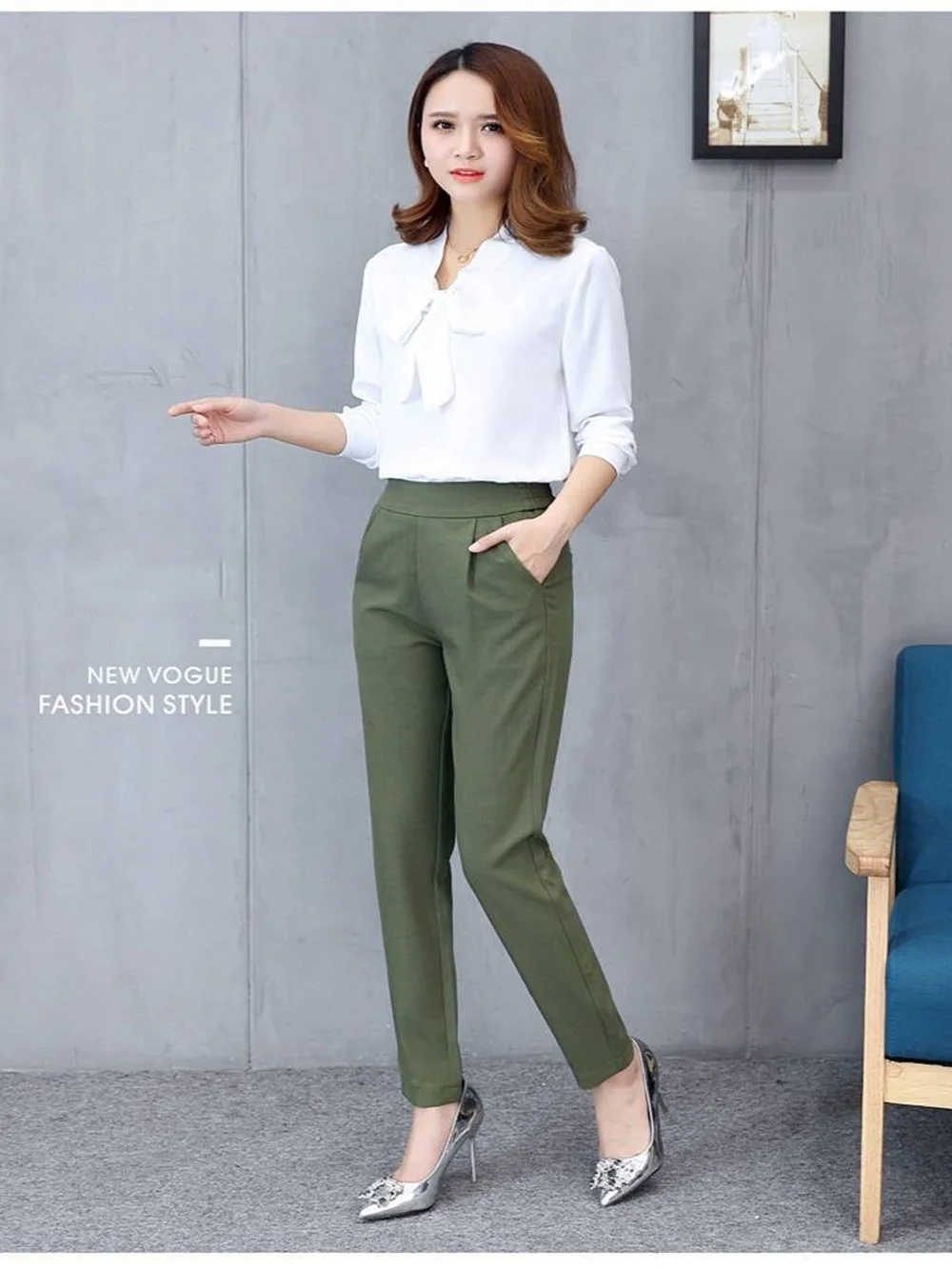 

Fashion Plus Size Pants Women's Pants Solid Mid Elastic Waist Long Trousers Plus Size Women Joggers Sweat Skinny Pencil Pant