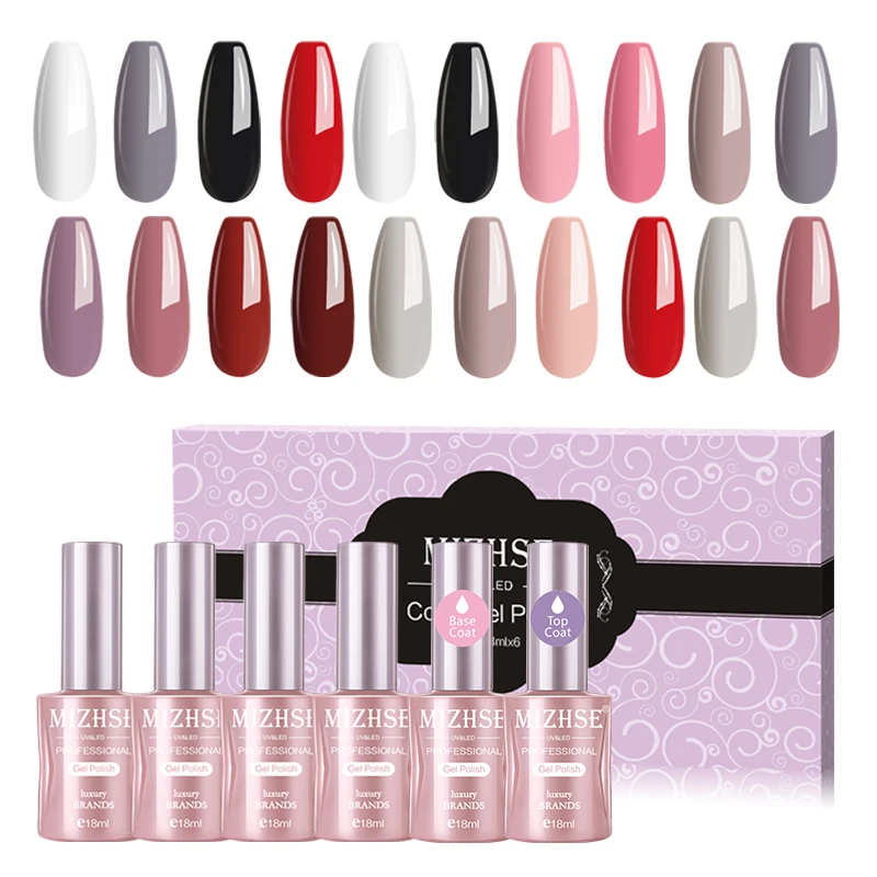 

MIZHSE Nail Polish Set UV Vernis Semi Permanent Primer Top&Base Coat For Nails Hybrid Nails Art Off White Black Gel Nail Design