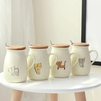 

Cartoon Cat Ceramic Cup Creative Cute Cup with Lid Spoon 380ml Large Capacity Office Household Coffee Milk Mugs and Cups for Kid