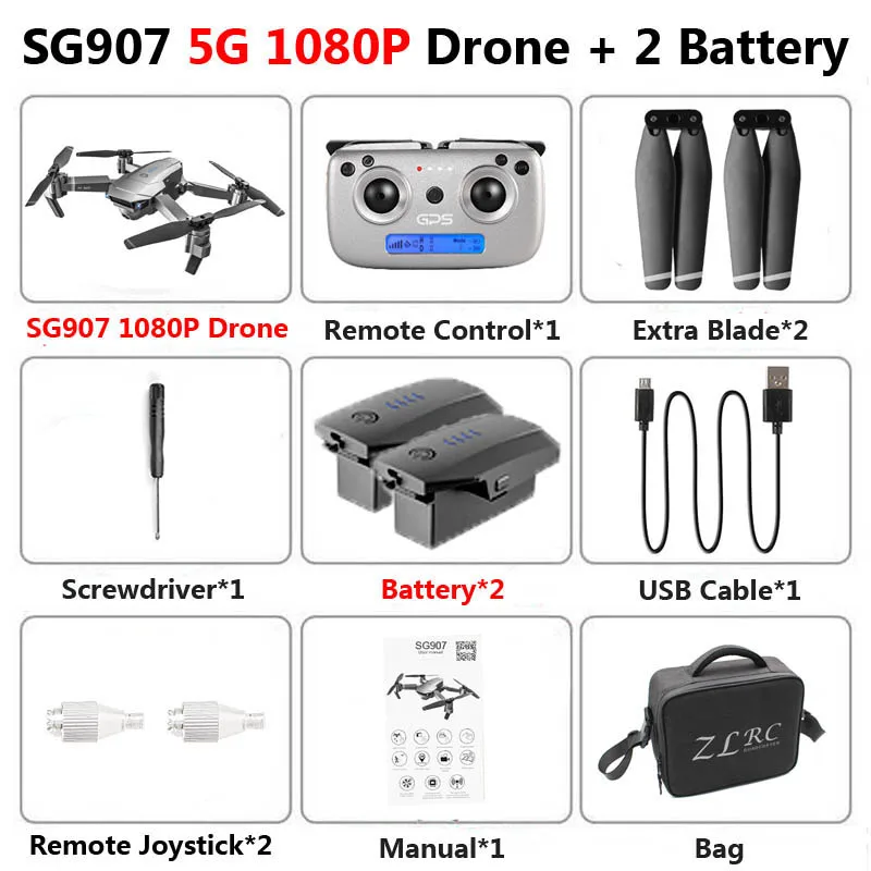 SG907 5G gps складной Профессиональный Дрон с двойной камерой 1080P 4K HD 50X зум WiFi FPV широкий угол RC Квадрокоптер вертолет игрушки - Цвет: 5G 1080P 2B Bag