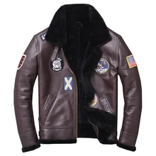 Фабричная Новинка, мужская коричневая куртка из натуральной кожи, модная, мульти-маркировка, подкладка из овечьей шерсти, зимние Русские Пальто