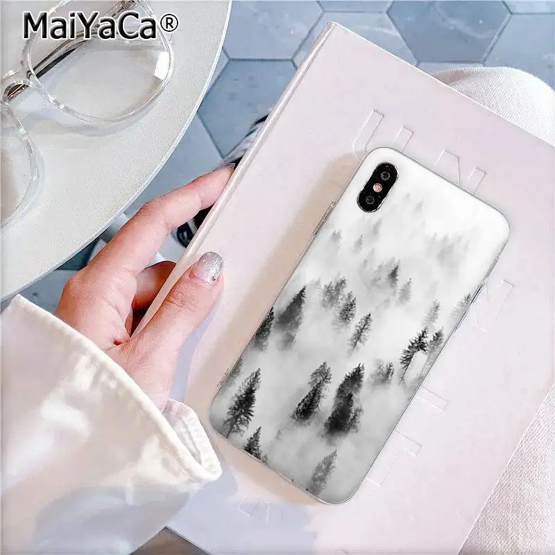 MaiYaCa черный белый горный сосновый лес горный пик туман чехол для телефона для iPhone 11 pro 8 7 6 6S Plus X XS MAX 5 5S SE XR