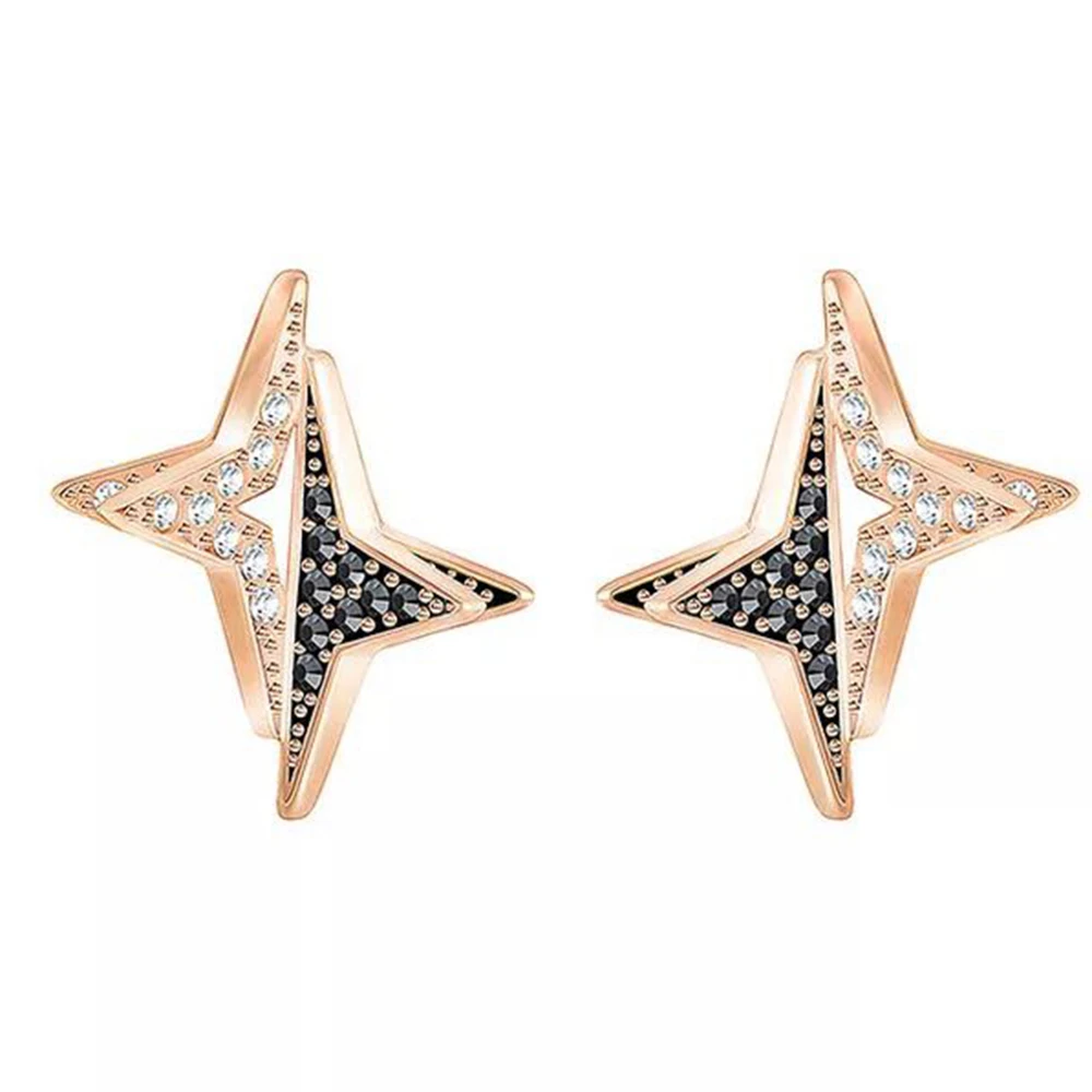 

SWA 2019 New Geometric Charm Geometric Rose Gold Pave Zircon Stars Earrings Snowflake Geometric Temperament Ladies Earrings Free