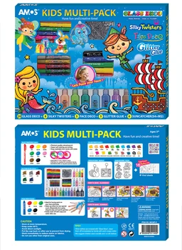 

AMOS MK39P-K Children Face Painting Crayons and Normal Crayon Glitter Glue Pendants Kids Handmade DIY Creative Gift Box Set